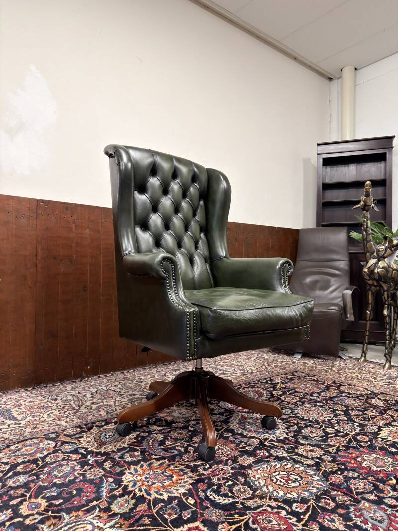 Large English Chesterfield Desk Chair Green