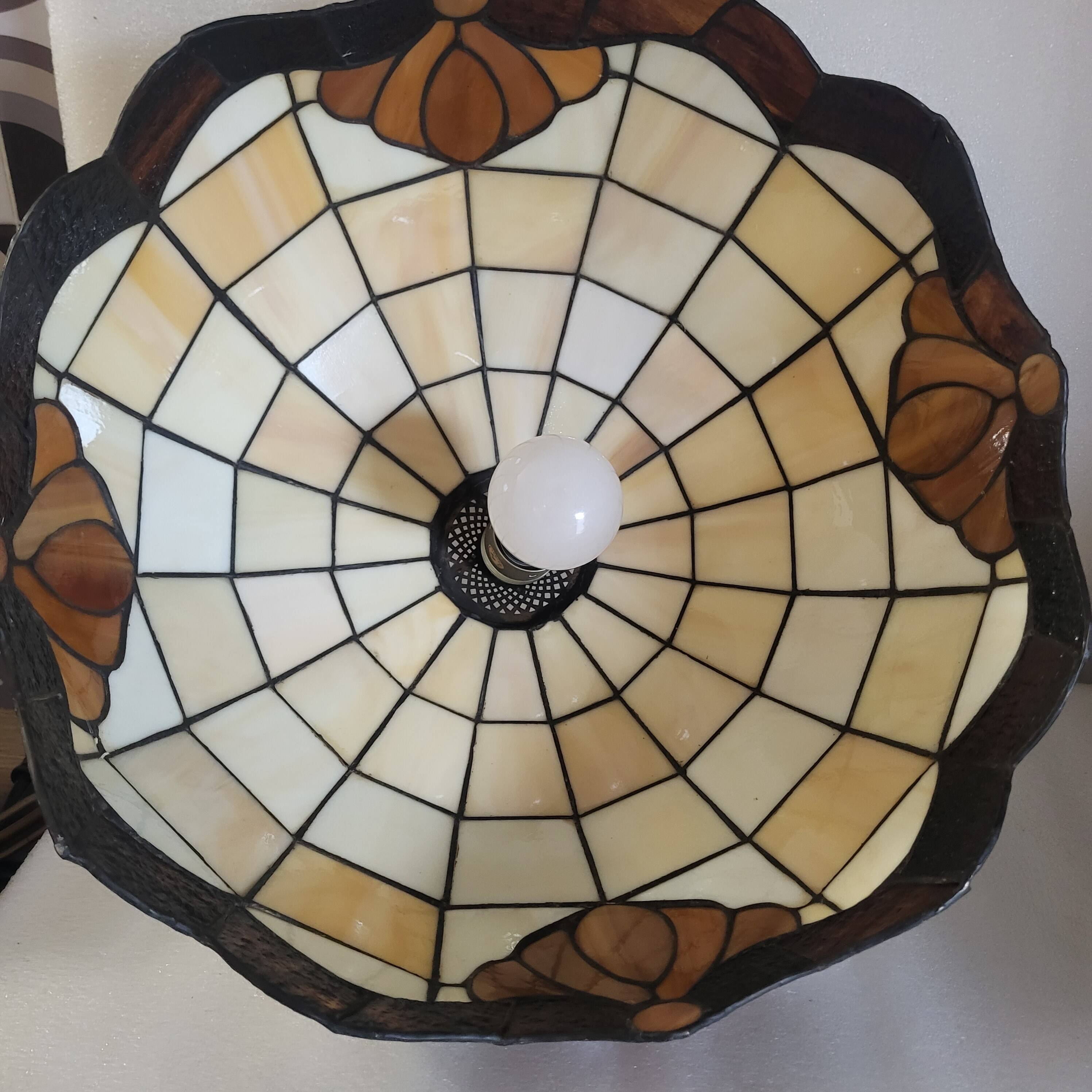 Tiffany-style stained glass pendant, vintage Honsel Germany