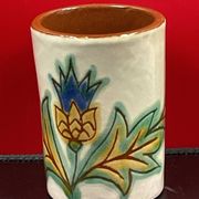 Vintage ceramic, 70" vintage cornflower enameled brush pot to identify