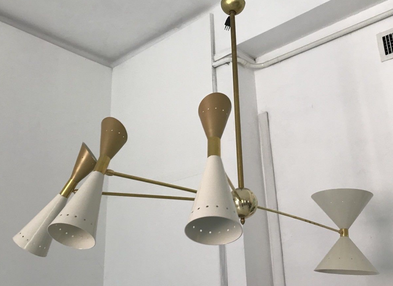 Pendant light 8 lights brass white and golden