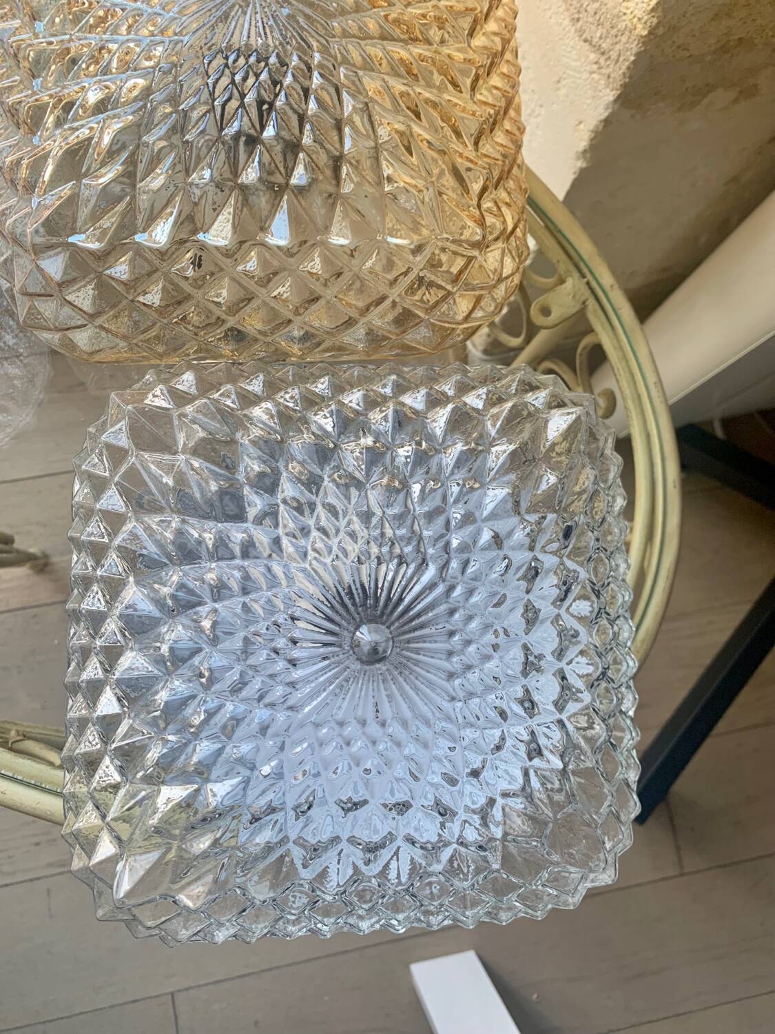 3 vintage chiseled glass ceiling lights 1950-1960