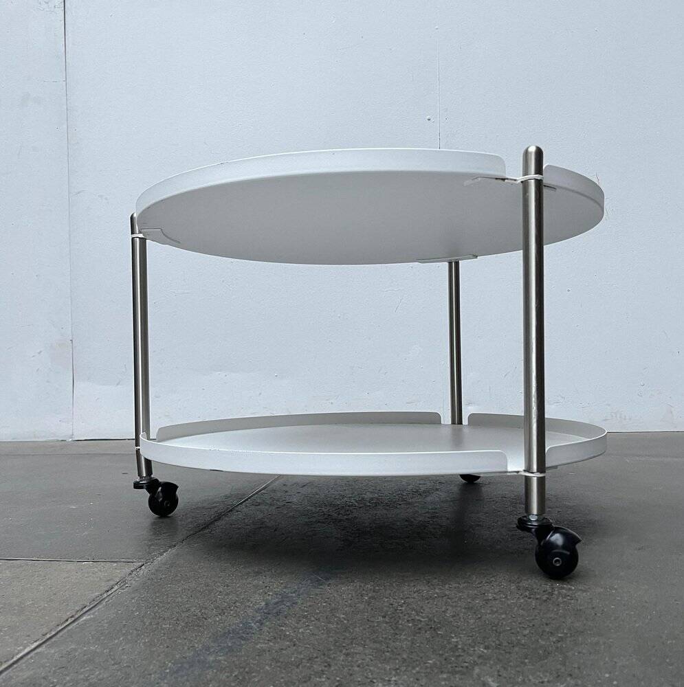 Minimalist Thrill metal coffee table or side table with wheels by Leitmotiv.