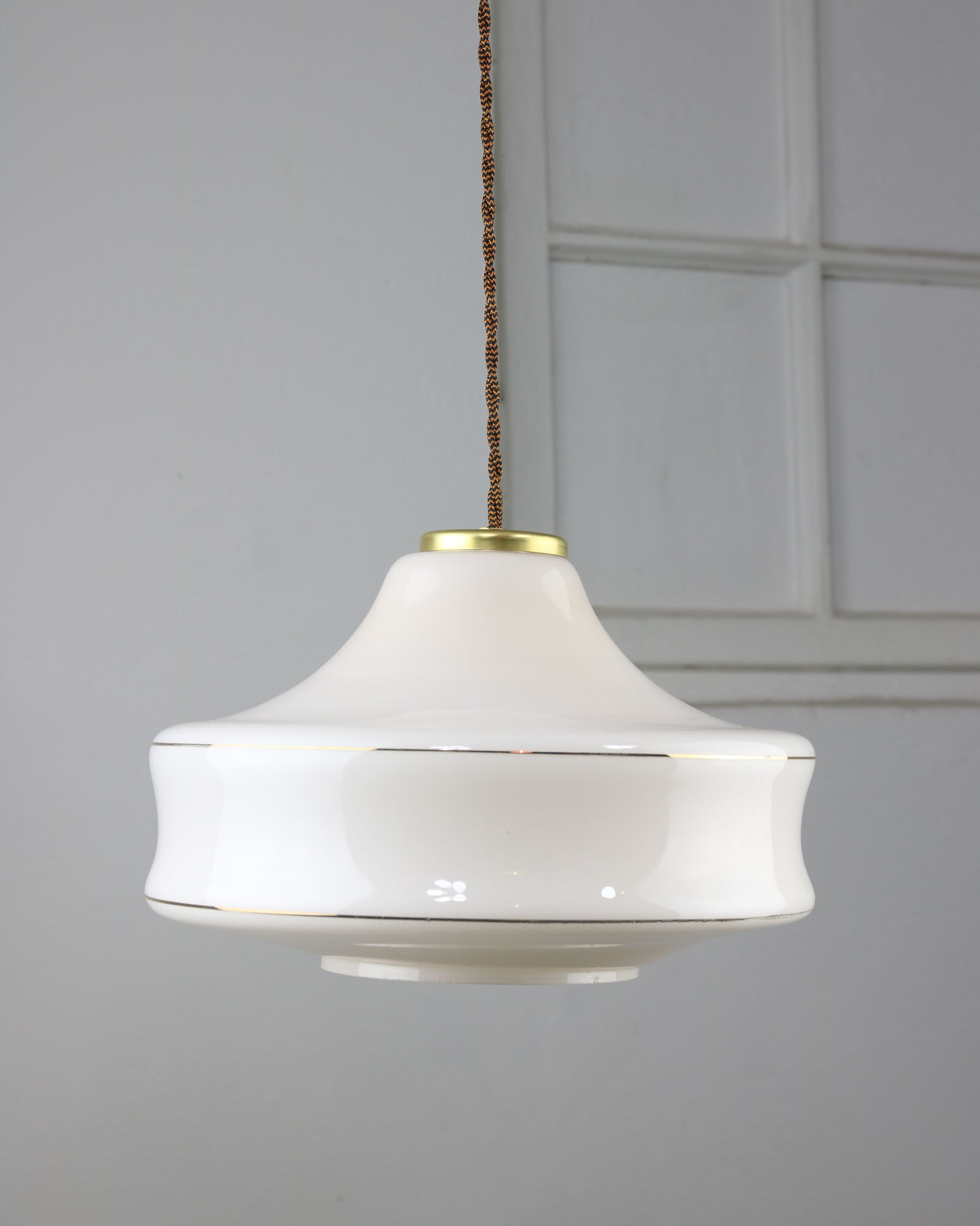 Mid-century White Glass & Brass Pendant Lamp