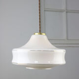 Mid-century White Glass & Brass Pendant Lamp
