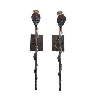 Heavy Pair of Cobra Wall Lights