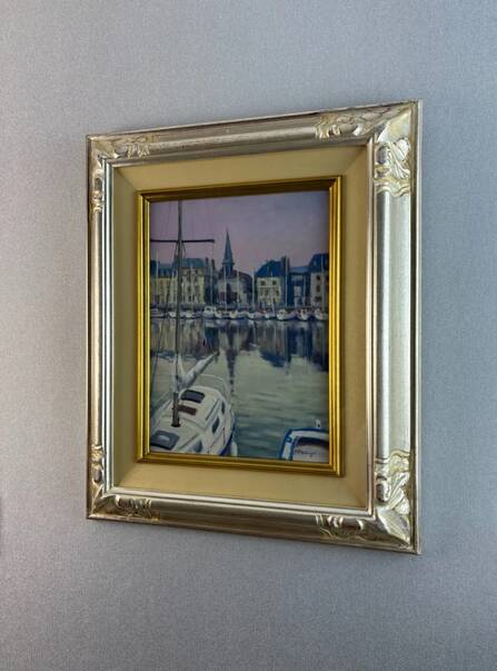 Small port town Oil on canvas