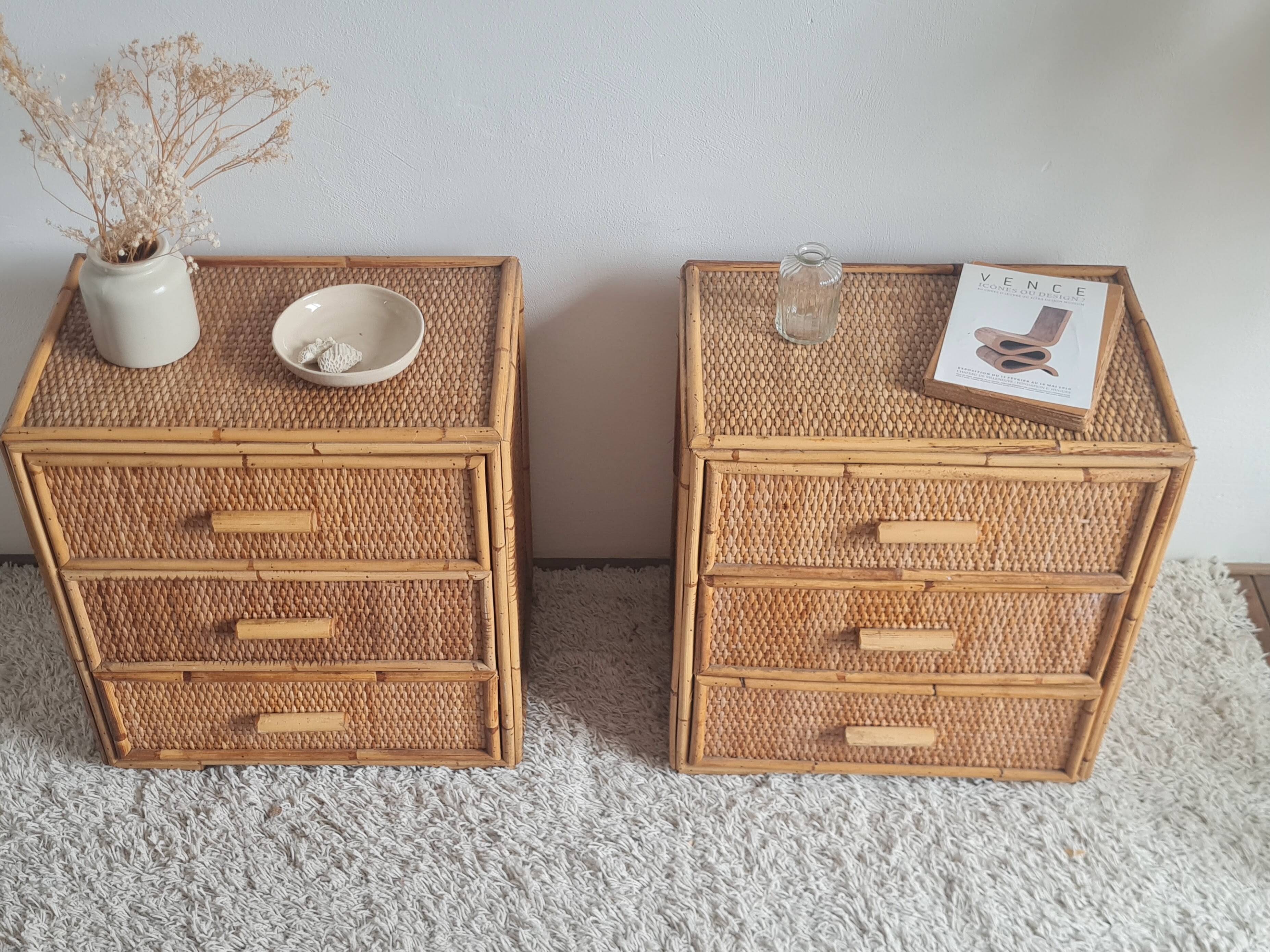 Pair of rattan bedside tables circa the 1970s.