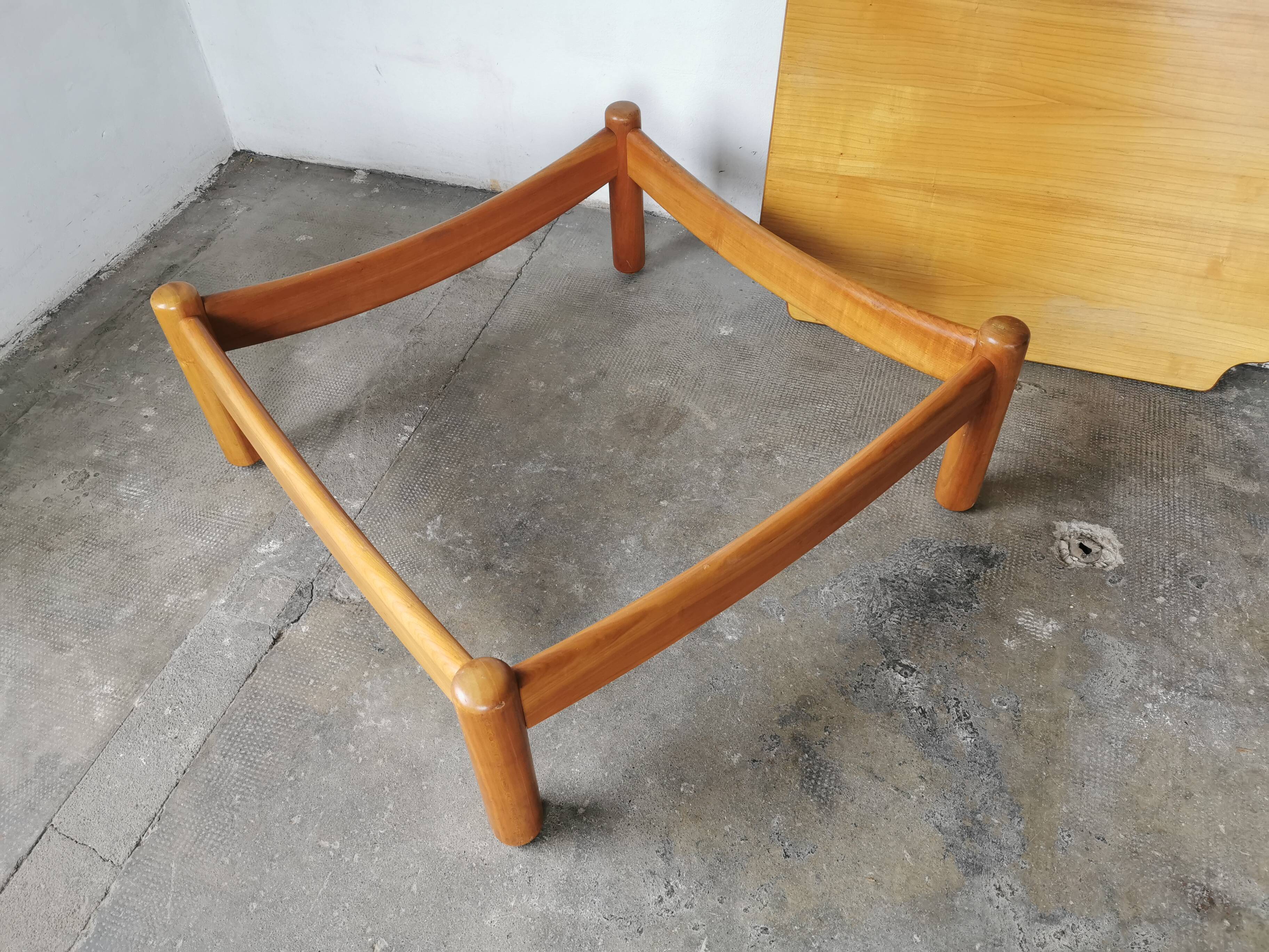 Square coffee table in solid blond wood 80s