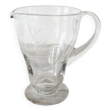Ancien broc à eau en verre gravé décor raisins