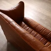 Mid-century sofa in cognac leather and wood by Pacific Green, Australia 1980s