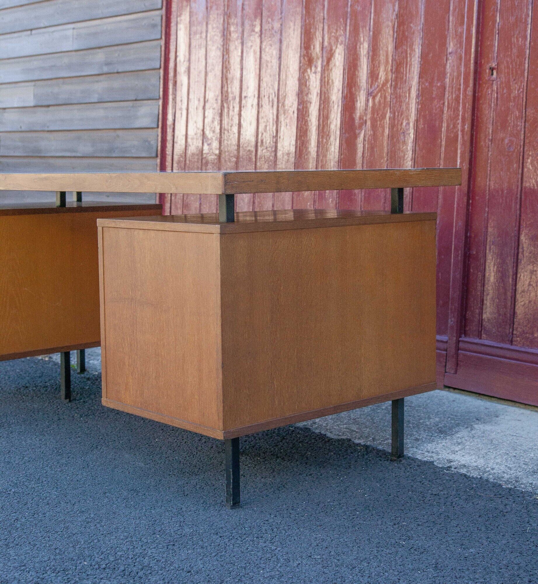 Wood desk and black metal structure with melamine top, Charron Edition, large office 2 boxes