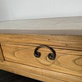 Table basse vintage en bois (chêne massif) et marbre