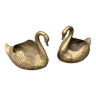 Pair of pot covers, swans in gilded and chiseled brass, large models, vintage decoration 1960/70