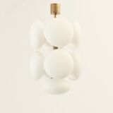 Brass and opaline Sputnik chandelier by Kaiser Leuchten, Germany, 1960s.