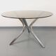 Table ronde de repas vintage en verre fumé et métal chromé style Space Age des années 70