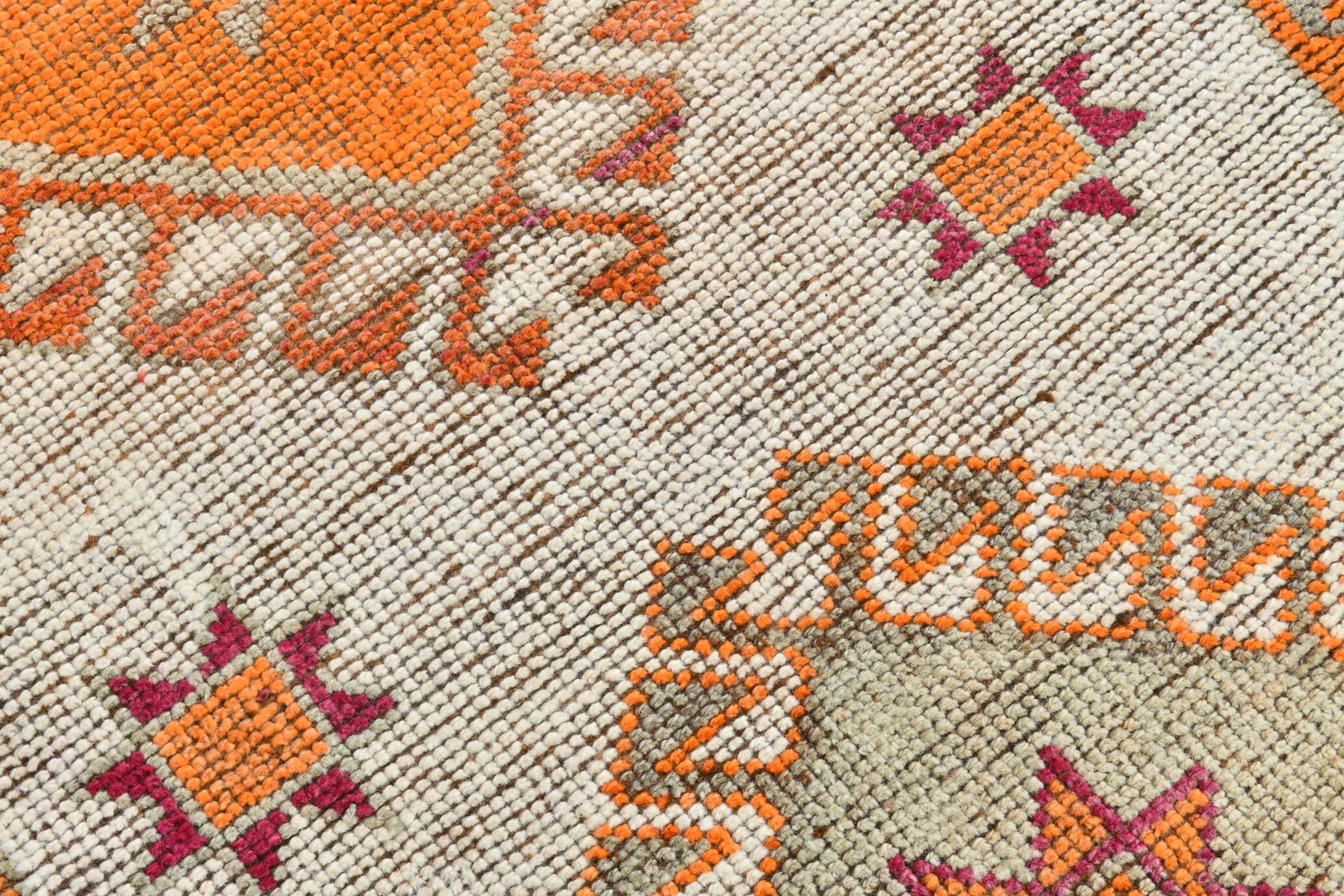 Vintage Orange Pattern Turkish Runner Rug, 95x342 Cm