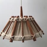 Hanging lamp in linen wood and wool