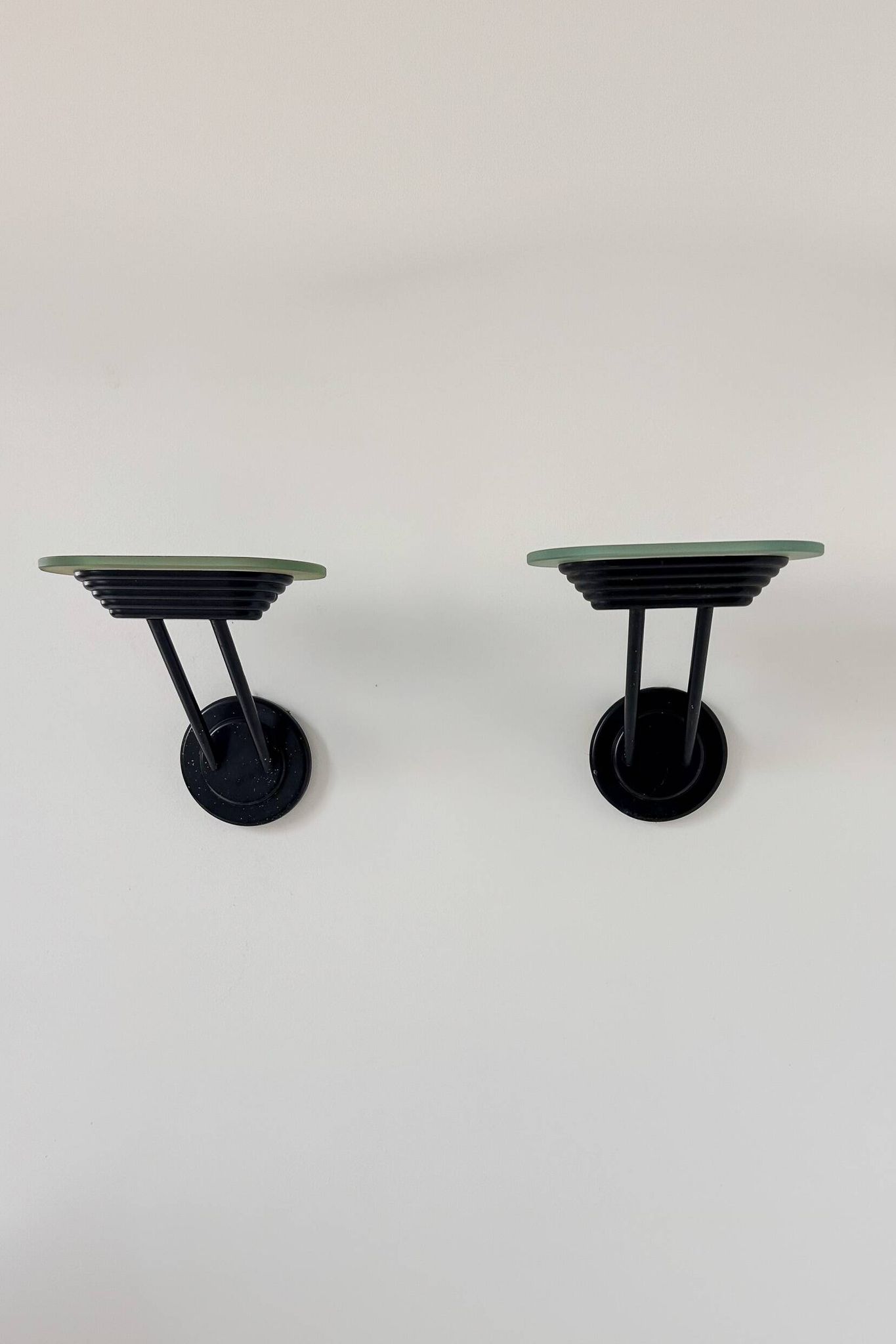 Pair of vintage wall lights in black metal and frosted glass, Italy 1980.