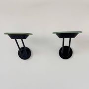 Pair of vintage wall lights in black metal and frosted glass, Italy 1980.