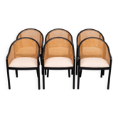 Ward Bennett Landmark Style Dining Chairs in Wood and Cane set of 6