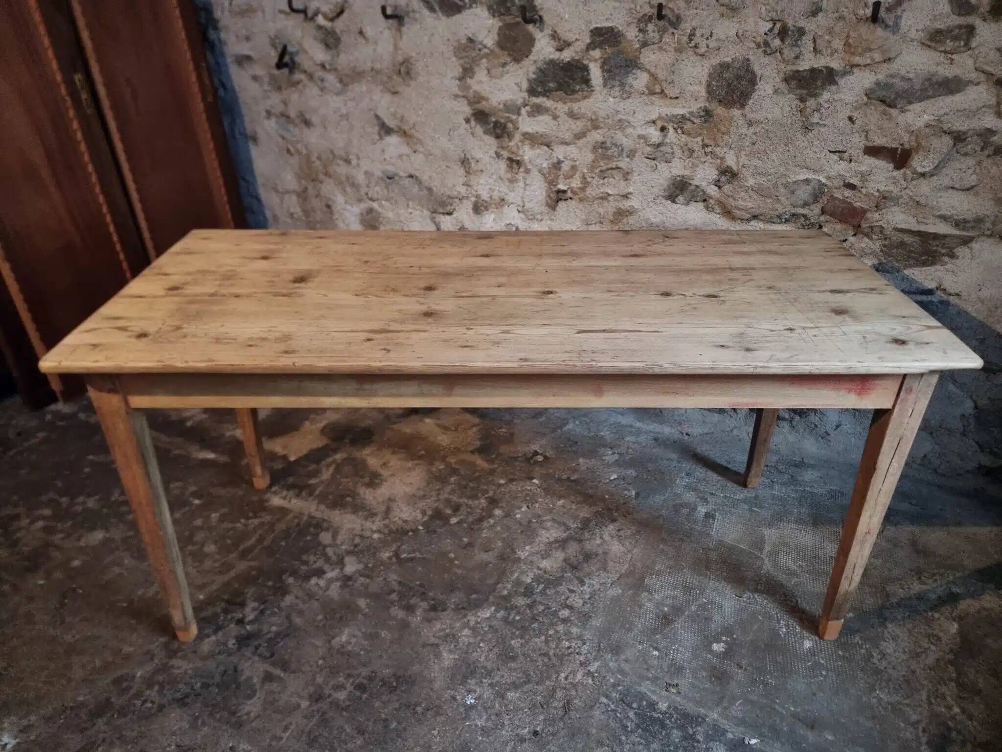 Farm table in solid oak, beech, and pine, early 20th century.