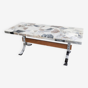 Table basse vintage en marbre et chrome 1970