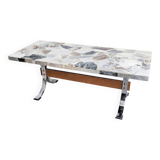 Table basse vintage en marbre et chrome 1970