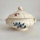Small vintage ivory earthenware tureen with flowers, Digoin Sarreguemines