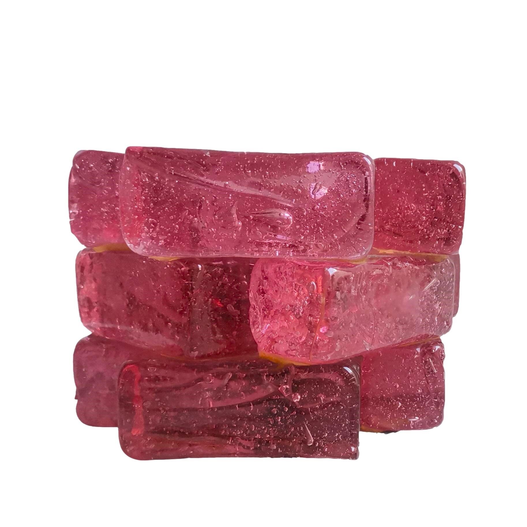 Brutalist solid bubble glass clear and red table lamps 1960s, set of 2