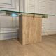 Travertine console and gold metal cross, Italy, 1970s