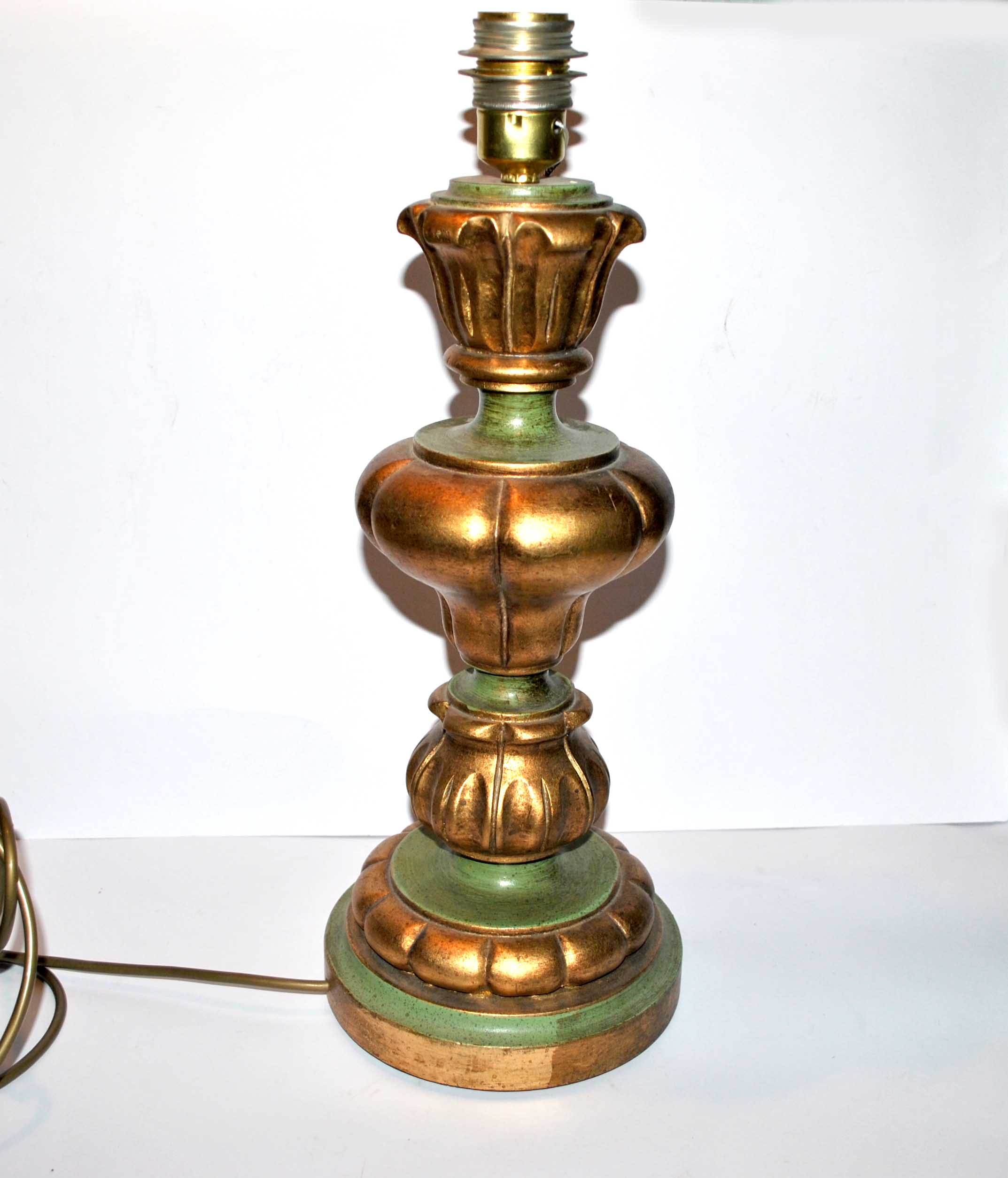 Vintage lamp foot in wood turned green and gold