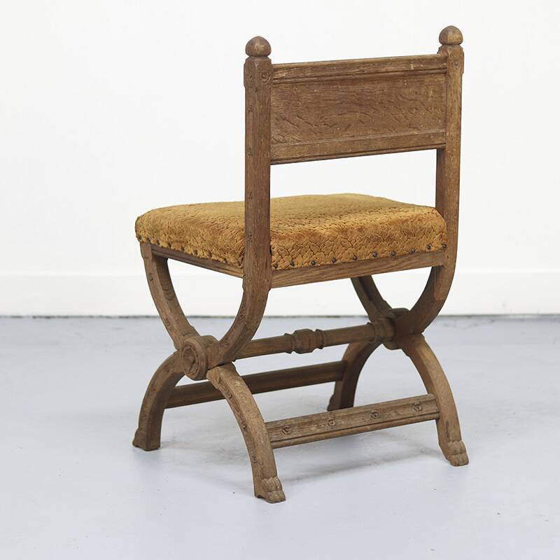 Antique Oak Chair with Gothic and Religious Carvings