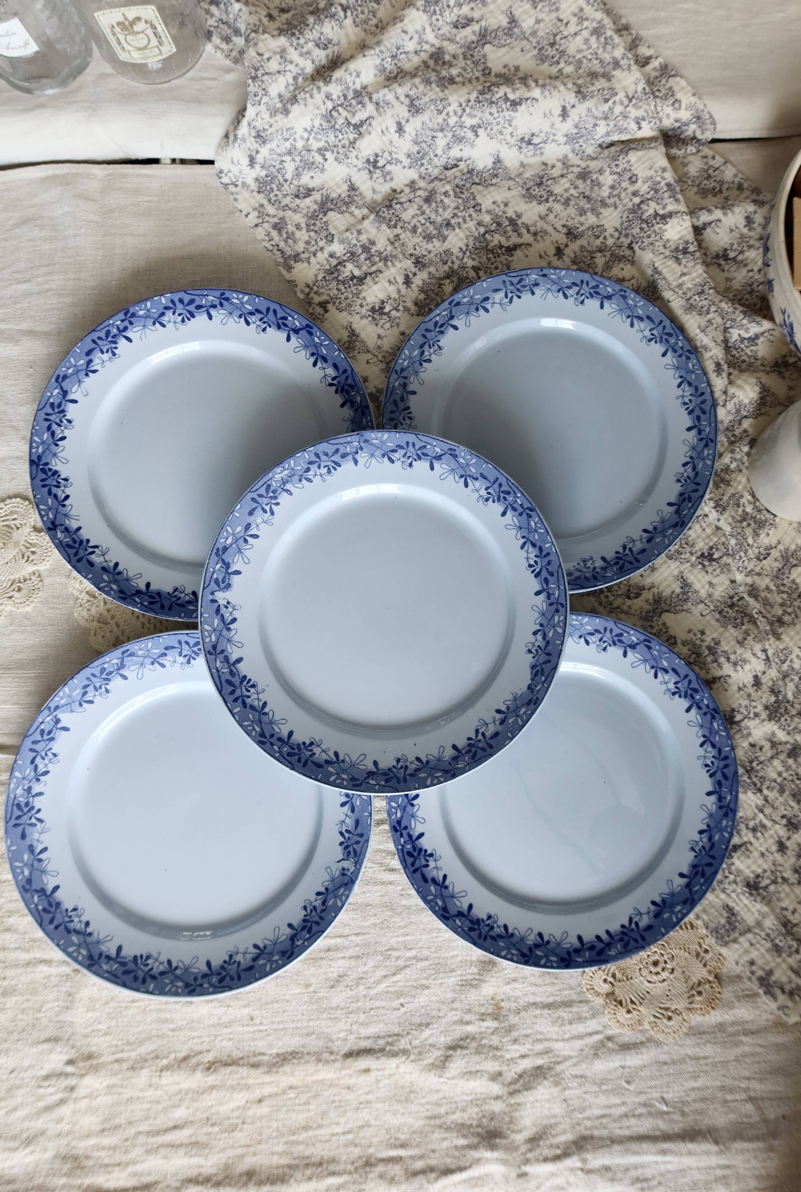 10 antique U&C Sarreguemines dinner plates - Mimosa model