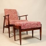 Fauteuil scandinave et repose-pieds couleur homard rouge design by H. Lis