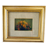 Huile nature morte, cadre bois vitré
