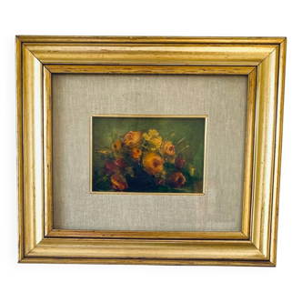 Still life oil, glazed wooden frame
