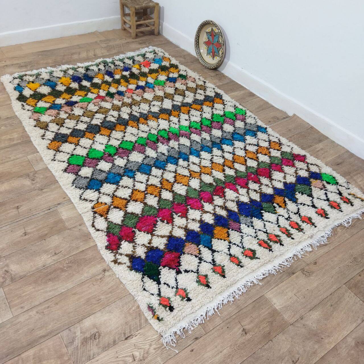 Handmade wool Berber rug 245x153 cm