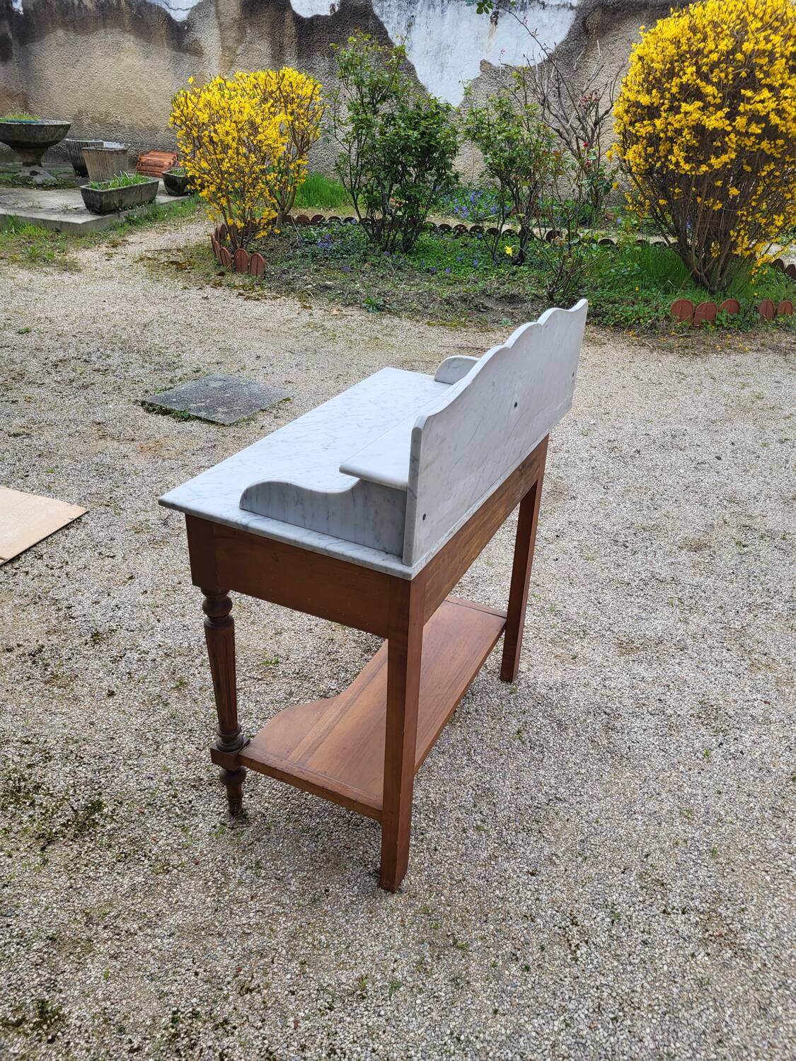 Dressing table, vintage console in white marble