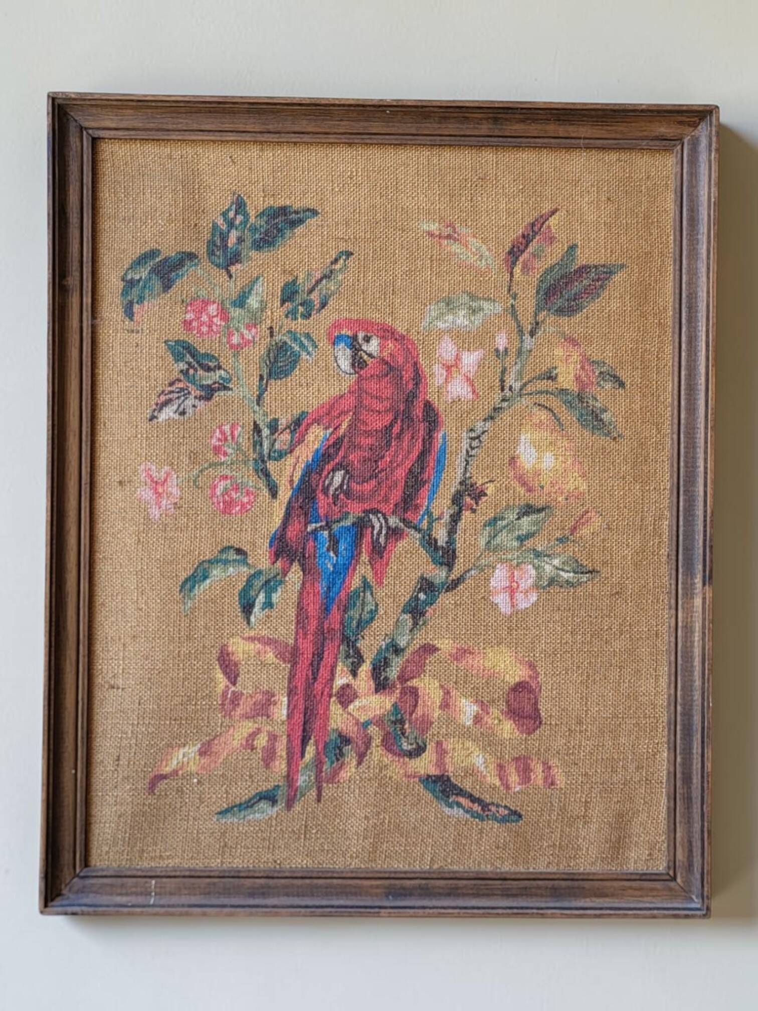 Tableau / Peinture sur toile de jute / Perroquet