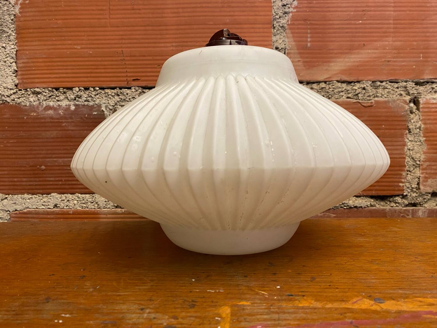 Antique Pendant Lamp Opaline White Saucer Shape Ribbed Vintage