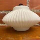 Antique Pendant Lamp Opaline White Saucer Shape Ribbed Vintage