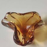 Murano ashtray/pocket tray free organic floral shape. amber tones. dim 17 x 14 cm