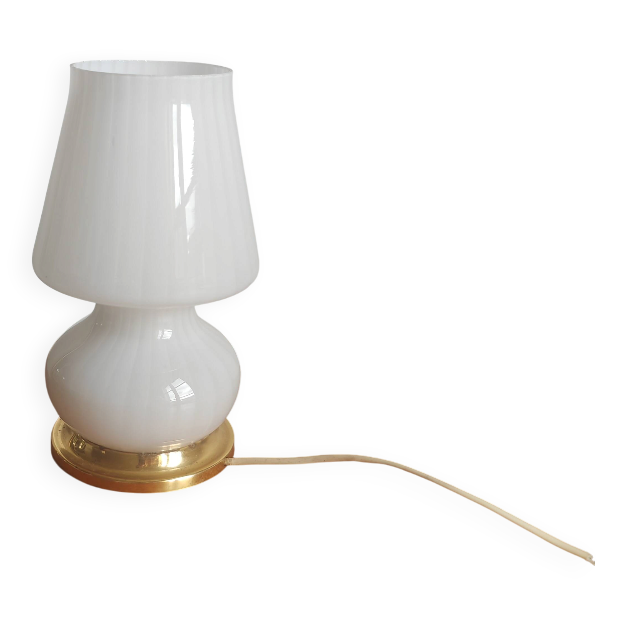 Vintage Murano / Vetri Mushroom Lamp - Opaline Glass & Brass - 1970s