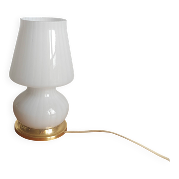 Vintage Murano / Vetri Mushroom Lamp - Opaline Glass & Brass - 1970s