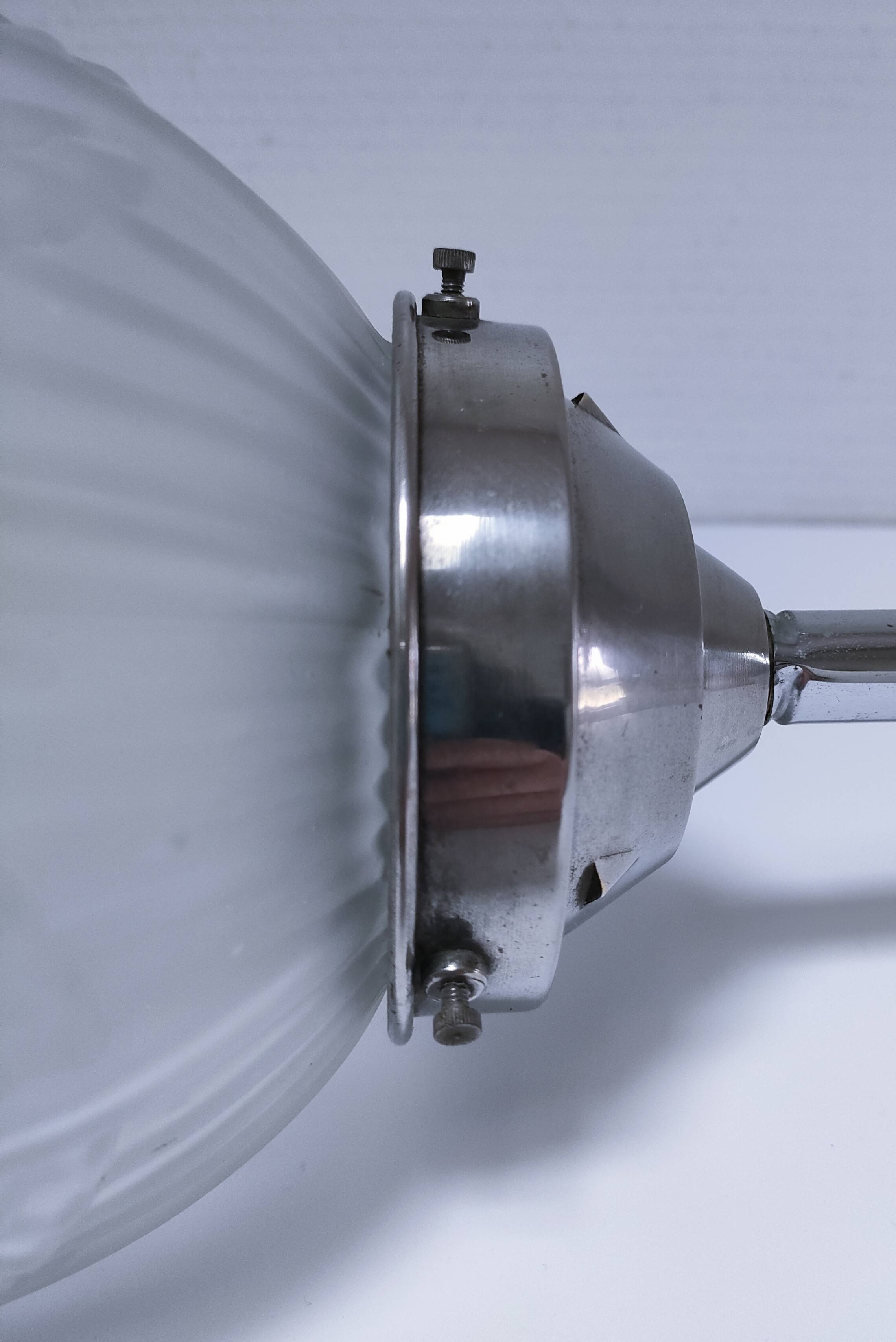 art deco pendant light with molded glass and chrome-plated metal frame