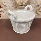 White enameled ceramic cachepot with woven wicker decoration