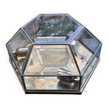Brass and sculpted transparent crystal wall light, 1950s.