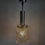 Lampe à suspension vintage avec capuchon en verre et relief, Chrome afwerking, jaren 60