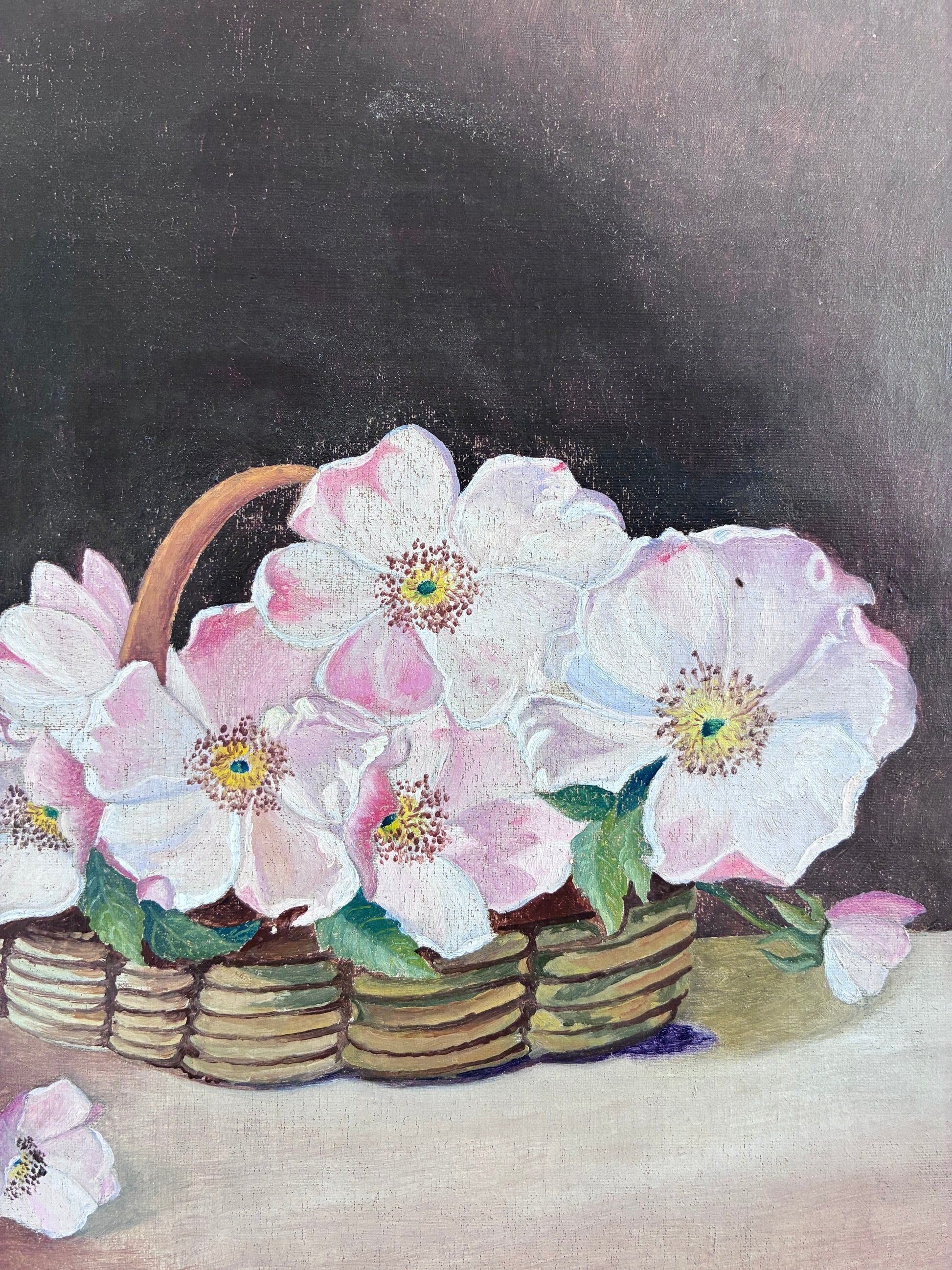 Vintage original flower oil painting, floral still life art