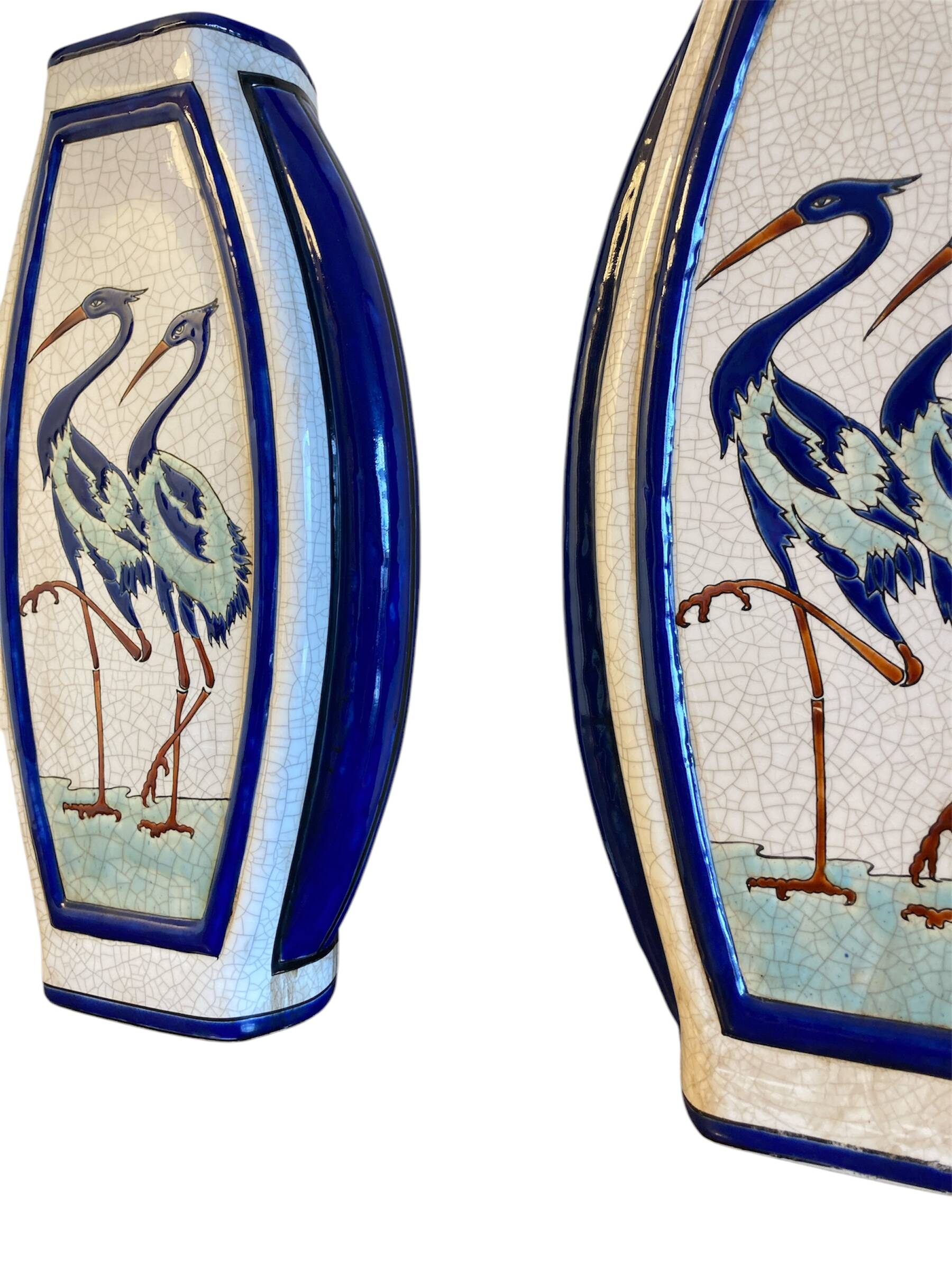 Pair of flat ceramic vases, KERALOUVE LA LOUVIERE